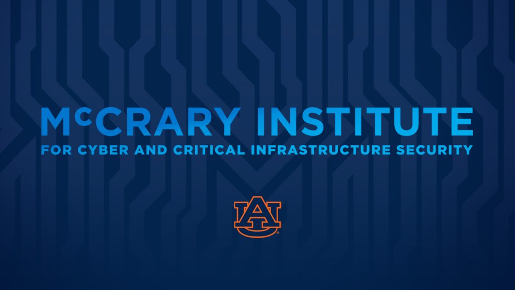 McCrary Institute, for Cyber and Critical Infrastructure Security, Auburn University, Logo, bluebg, Press Media, Default, Red carpet, digital interview screen, Alabama, USA, feature image