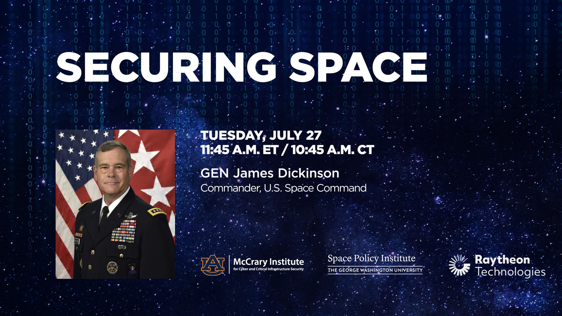 Securing Space, General James Dickinson, Commander, U.S. Space Command, McCrary Institute Cybersecurity, Critical Infrastructure